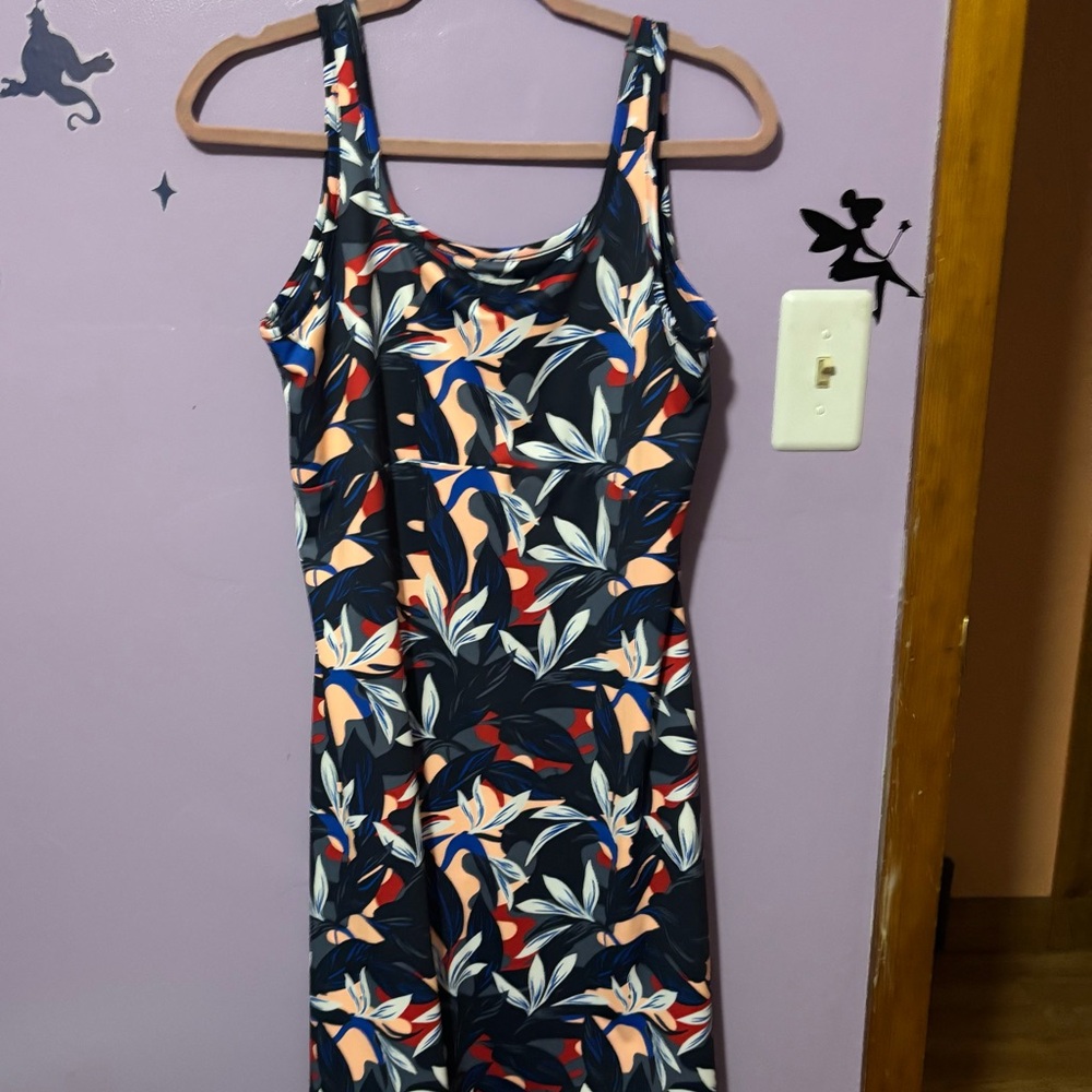 Columbia performance fishing gear  Floral Midi Dress - Navy and Red